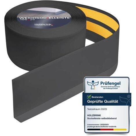 HOLZBRINK Plinthe souple autoadhésive PVC 100x25mm, 100 m (4x25m)  Plinthe pour protéger mur cuisine, garage, couloir  Cornière PVC  Couleur: Graphite
