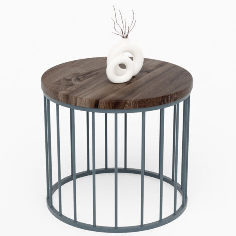 LAMO Manufaktur Table basse ronde en bois et metal 50 x 42 cm - Table d'appoint canapé pour salon moderne - Design scandinave, style industriel, touche déco chic - Couleur : ébène, pieds : anthracite (1/5)