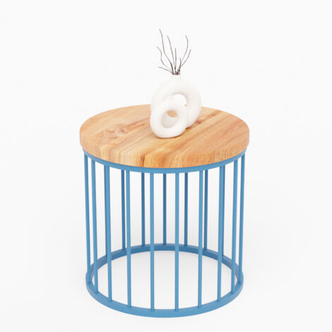 LAMO Manufaktur Table basse ronde en bois et metal 40 x 37 cm - Table d'appoint canapé pour salon moderne - Design scandinave, style industriel, touche déco chic - Couleur : foncé, pieds : bleu (1/5)