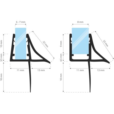 STEIGNER Joint de douche pour paroi en verre, 170cm, vitre 6/7/8mm, joint d'étanchéité PVC droit pour les cabines de douche réctangulaires, UK09