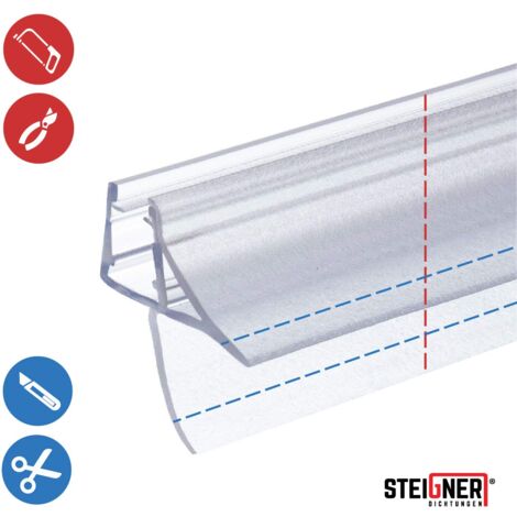 STEIGNER Joint de douche pour paroi en verre, 170cm, vitre 6/7/8mm, joint d'étanchéité PVC droit pour les cabines de douche réctangulaires, UK09