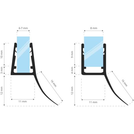 STEIGNER Joint de douche pour paroi en verre, 190cm, vitre 6/ 7/ 8 mm, joint d'étanchéité PVC droit pour les cabines de douche réctangulaires, UK12