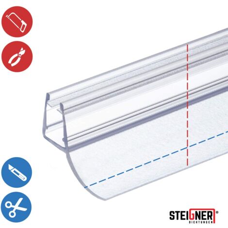 STEIGNER Joint de douche pour paroi en verre, 190cm, vitre 6/ 7/ 8 mm, joint d'étanchéité PVC droit pour les cabines de douche réctangulaires, UK12