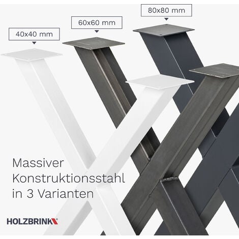 HOLZBRINK 1x Pied de Table X en Profilés d'Acier 40x40 mm, Dimensions 40x43 cm, Noir Foncé, HLT-03-F-BB-9005