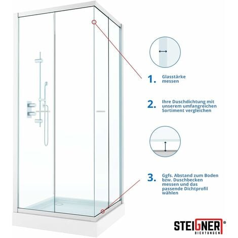 STEIGNER Joint de douche pour paroi en verre, 60cm, vitre 6/7/ 8 mm, joint  d'étanchéité PVC droit pour les cabines de douche réctangulaires, UK11 :  : Cuisine et Maison