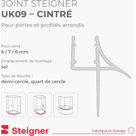 Uk09 STEIGNER Joint de douche pour paroi en verre, 120cm, vitre 6/7/8mm ...