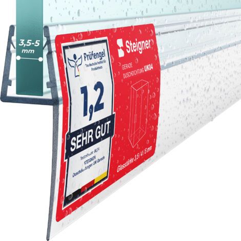 Steigner – Joint d'étanchéité pour paroi de douche en verre 180cm – PVC droit pour cabines rectangulaires – Étanchéité 100% – Vitre 3,5/4/5mm (1/5)