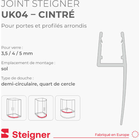 STEIGNER Joint de douche pour paroi en verre, 70cm, vitre 3,5/4/5mm
