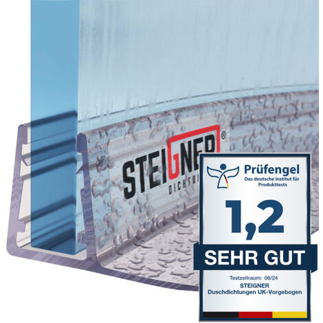 STEIGNER Joint de douche pour paroi en verre, 190cm, vitre 6/7/8mm, joint d'étanchéité PVC courbé pour les cabines de douche arrondies, UK02
