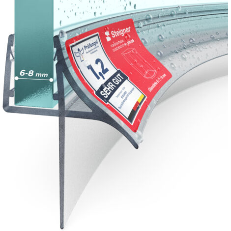 STEIGNER Joint de douche pour paroi en verre, 80cm, vitre 6/7/8mm, joint d'étanchéité PVC courbé pour les cabines de douche arrondies, UK09