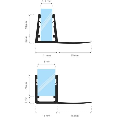 STEIGNER Joint de douche pour paroi en verre, 30cm, vitre 6/ 7/ 8 mm, joint d'étanchéité PVC droit pour les cabines de douche réctangulaires, UK02