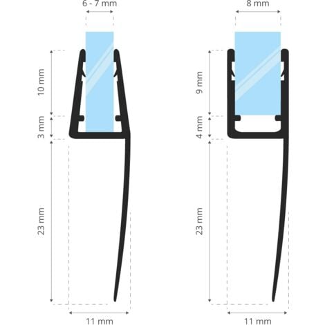 STEIGNER Joint de douche pour paroi en verre, 30cm, vitre 6/7/8mm, joint d'étanchéité PVC droit pour les cabines de douche réctangulaires, UK05