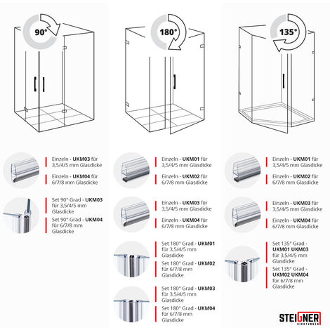 STEIGNER Joint de douche pour paroi en verre, 80cm, vitre 6/7/ 8 mm, joint  d'étanchéité PVC droit pour les cabines de douche réctangulaires, UK11 :  : Cuisine et Maison