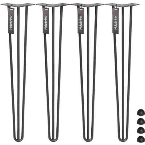 HOLZBRINK Pied de Table en Acier Hairpin Triple Barre 12 mm, Hauteur: 100 cm, Acier Brut, 4 pcs, HLT-13A-100-0000