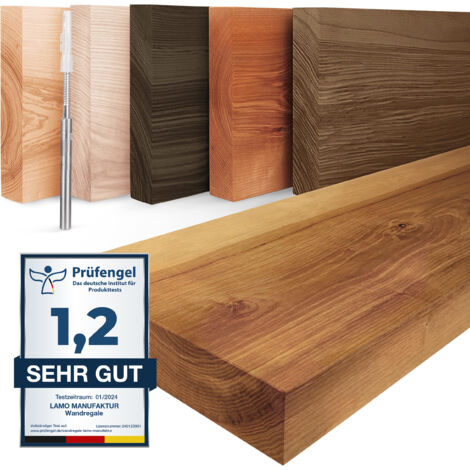 LAMO Manufaktur Étagère murale en bois massif, bord régulier droit, étagère flottante montage INVISIBLE Rustique 50cm, LWG-01-A-003-50W