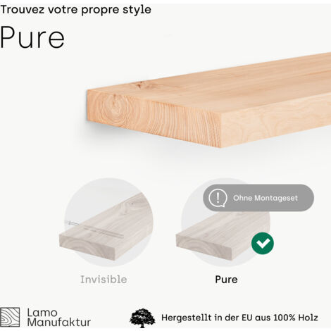 Étagère Murale En Frêne Massif LAMO - 140 Cm, Style Rustique, Bord Irrégulier, Montage Invisible - Pour Salon, Cuisine, Chambre