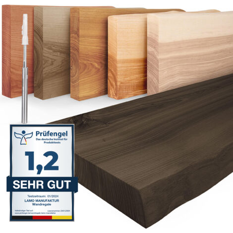 LAMO Manufaktur Étagère murale en bois massif, bord irrégulier, étagère flottante montage INVISIBLE Noir 40cm, LW-01-A-006-40W