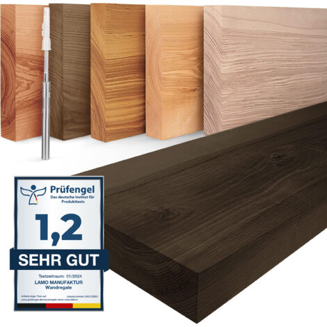 LAMO Manufaktur Étagère murale en bois massif, bord régulier droit, étagère flottante montage INVISIBLE Noir 140cm, LWG-01-A-006-140W