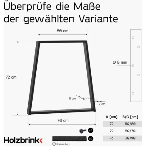 HOLZBRINK Trapeziumvormige poot voor tafel/koffietafel/bank/bureau, 70/50x72cm, Wit, 1 Stuk, HLT 21 C II 9016