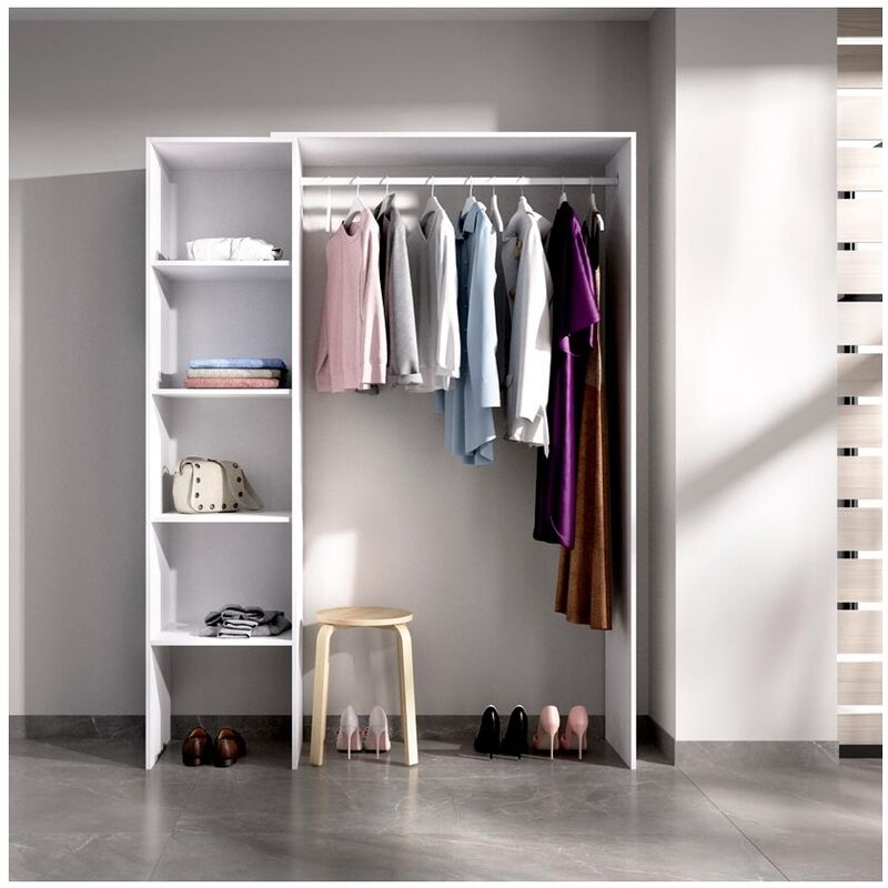 Armario vestidor con cortina SUIT color blanco, adaptable de 160 a 110 cm -  Centro Mueble Online