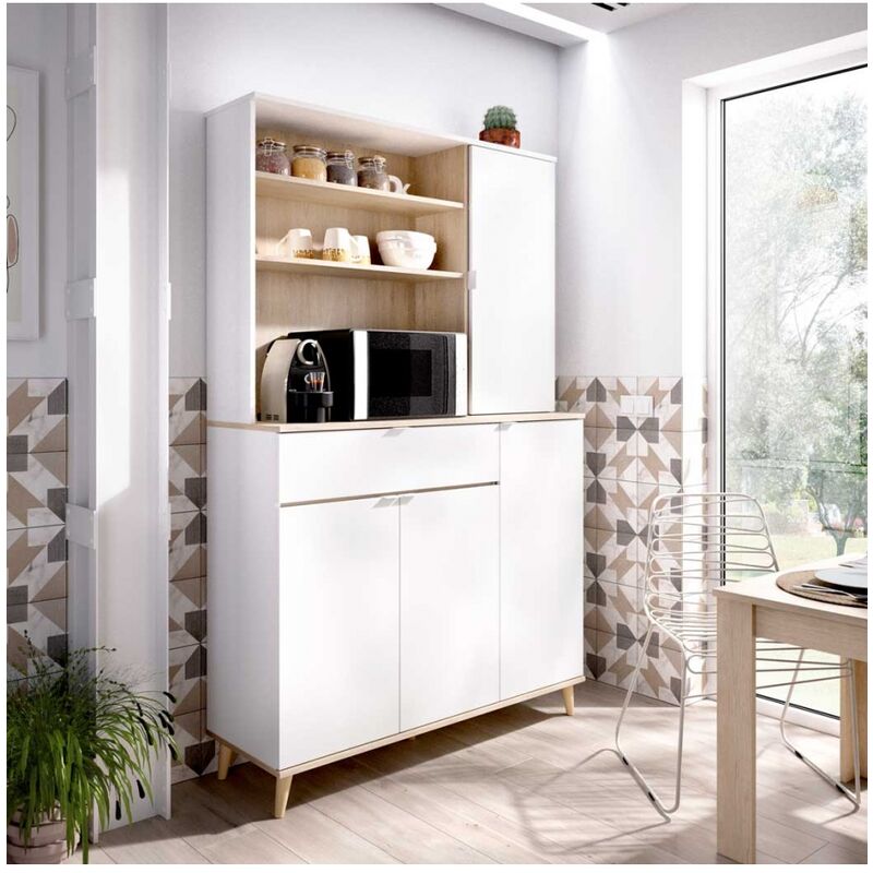 Mueble auxiliar de cocina con ruedas 1 cajón y 2 puertas, blanco/gris  PICAZO