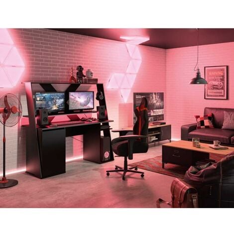 Rebecca Mobili Escritorio Gaming Mesa PC Negro Rojo Madera Diseño Moderno  con Accesorios