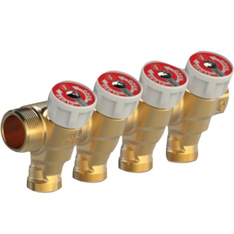 Collettore componibile in ottone 3/4" maschio femmina con 4 rubinetti 1/2" GIACOMINI R585CY064