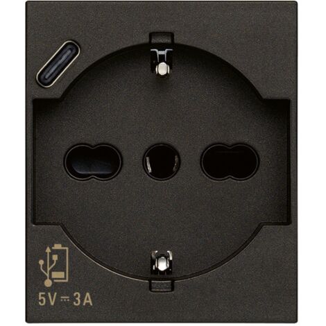 Presa Schuko 16A con USB tipo C 3A 2P+T Vimar Linea Nera 30210.USBG (1/2)