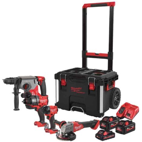 M18 FPP4E KIT A BATTERIA 18V COMPOSTO DA: TASSELLATORE + TRAPANO AVVITATORE + TRAPANO A MASSA BATTENTE + SMERIGLIATRICE ANGOLARE cod. 4933492530
