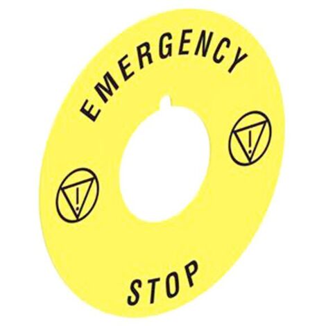 Disco plastico EMERGENCY STOP per pulsanti a fungo Lovato LPXAU115