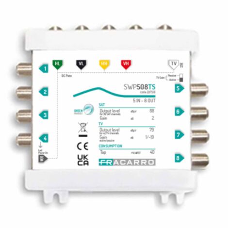 Multiswitch compatto a 5 IN (4 Sat + 1 Tv) e 8 Derivate SWP508TS Fracarro (1/2)