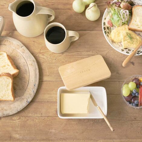 Brotbox & Butterdose Set – Metall Brotkasten Mit Schneidebrett, Keramik-Dose Mit Holzdeckel