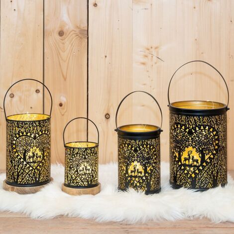 Laternen aus schwarz lackiertem Metall Hirsch