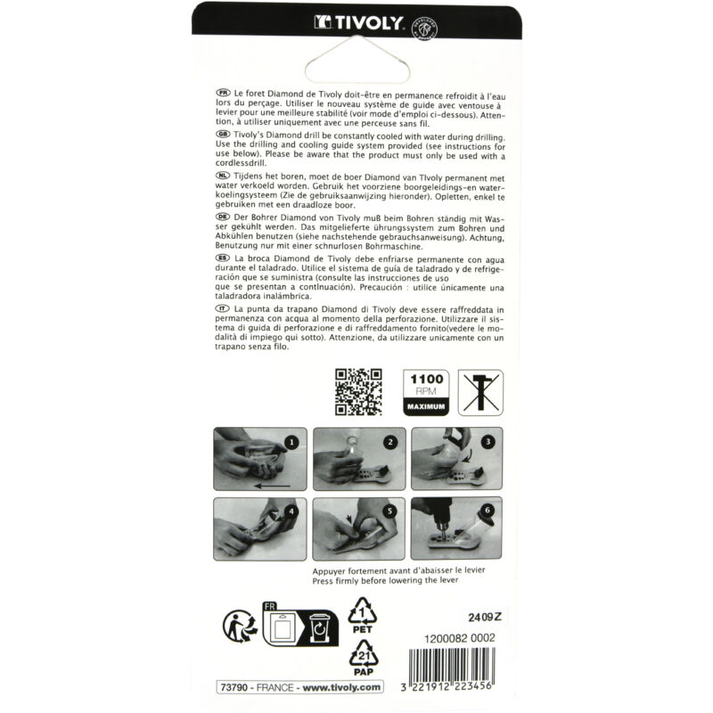 Foret Diamant TIVOLY 8 Mm - Pour Carrelage, Grès-cérame, Céramique - Perçage à Eau - Queue 3 Méplats - 6