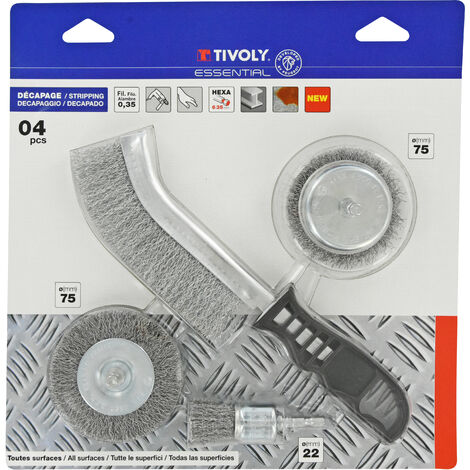 Tivoly • Lot de 4 pièces : 3 brosses perceuse + 1 brosse main ergo 