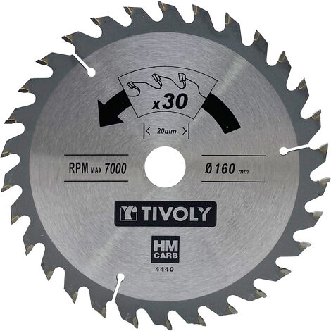 Tivoly • Lame de Scie Circulaire • Ø160mm • 30 Dents en Carbure • Pour Découpe du Bois Dur • Pour Découpe du Bois Stratifié