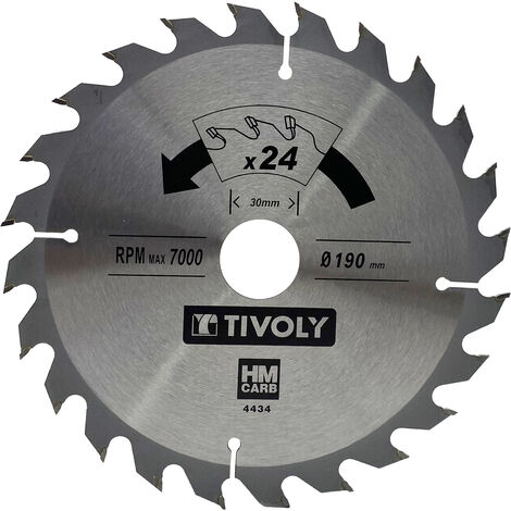 Tivoly • Lame de Scie Circulaire • Ø190mm • 24 Dents en Carbure • Pour Découpe du Bois Dur • Pour Découpe du Bois Stratifié
