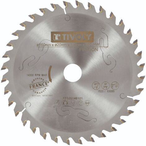 Tivoly – Lame de scie circulaire Ø160mm – 36 dents carbure – Denture alternée pour coupes nettes – Fentes de dilatation pour éviter déformation (1/2)