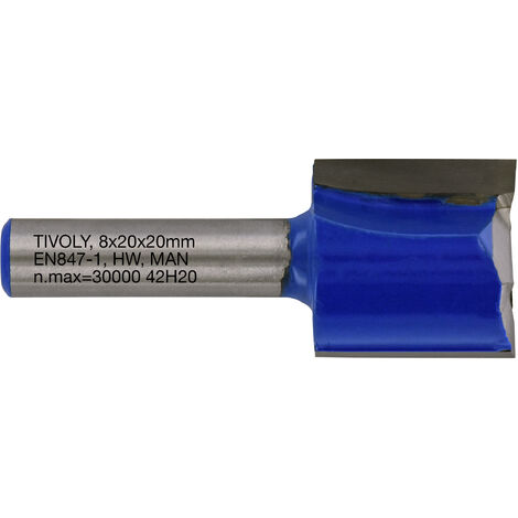 Tivoly • Fraise de Défonceuse à Rainurer Droit • Ø20mm • 2 Lames en Carbure • Tige Ø8mm • Pour Travail du Bois