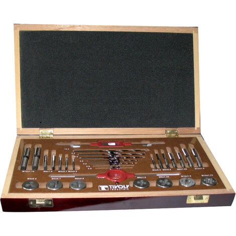 Tivoly • Mallette PRO 30 Pièces • 7 Jeux de 2 Tarauds HSS M3 à M12 • 7 Filières HSS M3 à M12 • 7 Forets Métaux HSS Ø2,5mm à Ø10,2mm • 1 Tourne-à-Gauche • 1 Porte-Filière • Pour Usinage Aciers Résistan