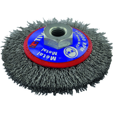 Tivoly • Brosse Conique • Fil Acier Ondulé • Ø100mm • Alésage M14 • Pour Décapage des Métaux 