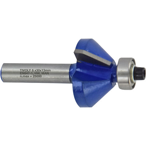 Tivoly • Fraise de Défonceuse à Chanfreiner • Ø45mm • Lame en Carbure • Tige Ø8mm • Pour Travail du Bois