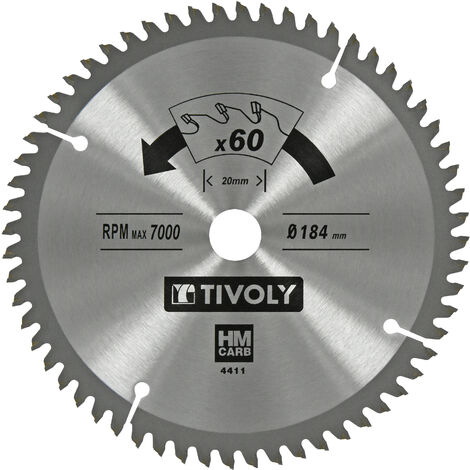 Tivoly • Lame de Scie Circulaire • Ø184mm • 60 Dents en Carbure • Excellente Finition • Pour Scie Portative • Pour Découpe Multi-Matériaux