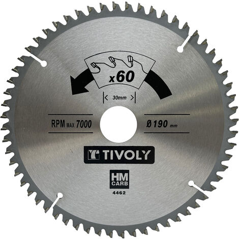 Tivoly • Lame de Scie Circulaire • Ø190mm • 60 Dents en Carbure • Excellente Finition • Pour Découpe Multi-Matériaux 