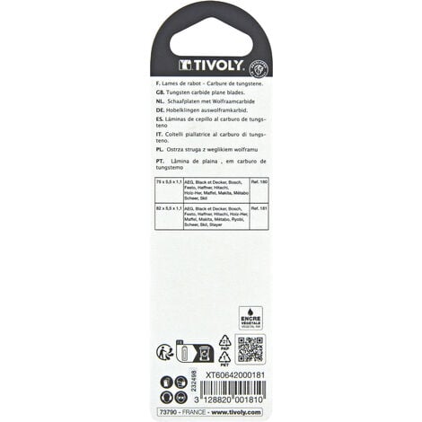 Tivoly • 2 Lames de Rabot Réversibles • Lames en Carbure • 82mm5,5mm1,1 mm • Pour tous les Rabots Électriques