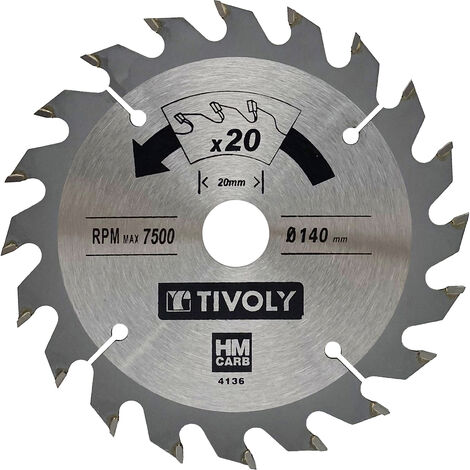 Tivoly • Lame de Scie Circulaire • Ø140mm • 20 Dents en Carbure • Pour Scie Portative • Pour Découpe du Bois • Pour Découpe du Plâtre