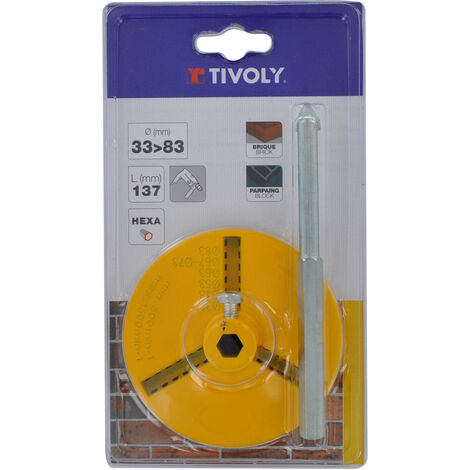 Tivoly • Embase avec Système de Fixation à Crans avec Pilote • Ø33mm à Ø83mm • Longueur du Pilote Ø137mm • Pour Perçage de la Brique • Pour Perçage du Parpaing (1/2)