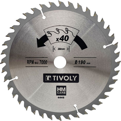 Tivoly • Lame de Scie Circulaire • Ø190mm • 40 Dents en Carbure • Excellente Finition • Pour Découpe du Bois Dur • Pour Découpe du Bois Stratifié