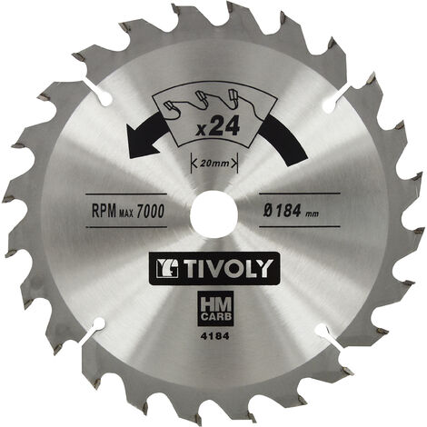 Tivoly • Lame de Scie Circulaire • Ø184mm • 24 Dents en Carbure • Sciage Rapide • Pour Scie Portative • Pour Découpe du Bois • Pour Découpe du Plâtre