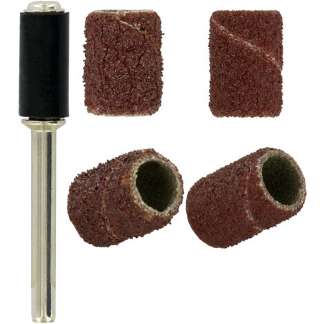 Tivoly •  4 Mini-Bandes Corindon G80/120 Ø6,35 mm + Pilote •  Tige Ø3mm • Adapté à un usage sur mini perceuse type Dremel (1/3)